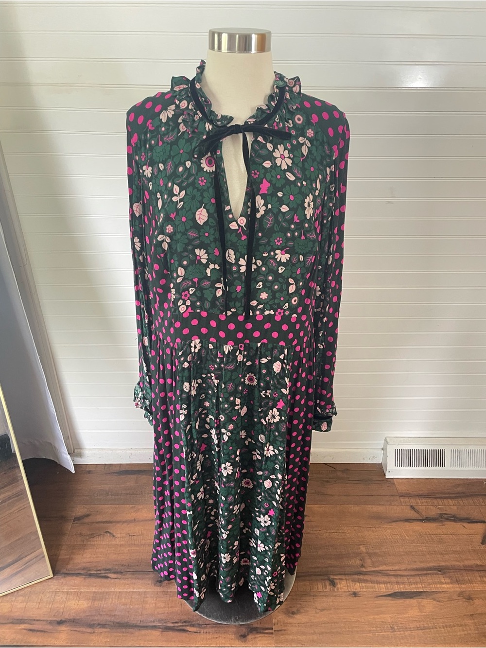 Boden Chatsworth Green Bloom Floral Cecilia Midi Dress Size 16 Polka Dot
